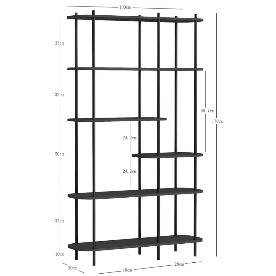 Moderne etagère van metaal en zwart hout
