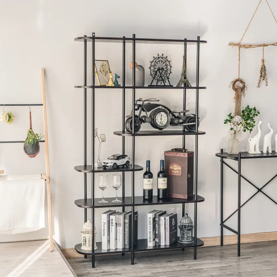 Moderne etagère van metaal en zwart hout