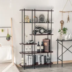 Moderne metalen en bruin houten etagère