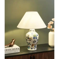 MORACA - Tafellamp - Wit/Blauw - Porselein/Linnen