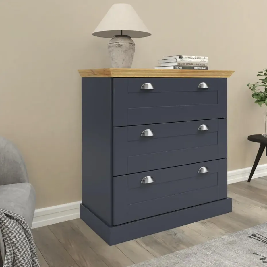 Motala - Commode met 3 laden en grijs hout effect