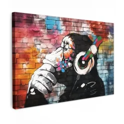 MuchoWow Canvas Schilderij 120x80cm Aap Graffiti Muziek