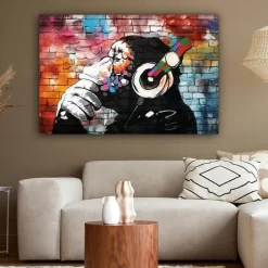 MuchoWow Canvas Schilderij 120x80cm Aap Graffiti Muziek