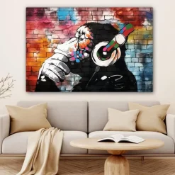 MuchoWow Canvas Schilderij 120x80cm Aap Graffiti Muziek