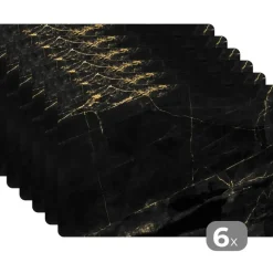 MuchoWow Placemat (6stuks) 45x30cm Marmer look Luxe Zwart Goud