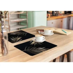 MuchoWow Placemat (6stuks) 45x30cm Bladeren Planten Goud Zwart