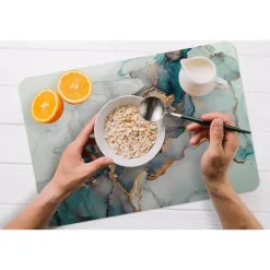 MuchoWow Placemat (6stuks) 45x30cm Marmer print Goud Blauw