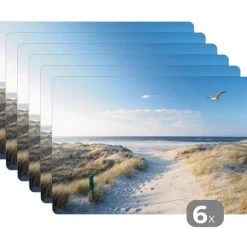 MuchoWow Placemat (6stuks) 45x30cm Duin Meeuw Strand Zee Zon