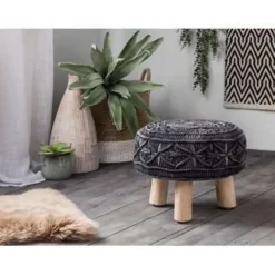 MUNDRA - Hocker - Grijs - Katoen