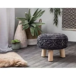 MUNDRA - Hocker - Grijs - Katoen