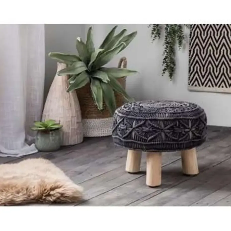 MUNDRA - Hocker - Grijs - Katoen