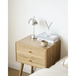 Nachtkastje met 2 laden van natuurlijk hout