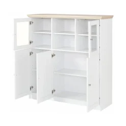 Nanna - Kast met 2 glazen deuren en 3 deuren in wit / eiken effect