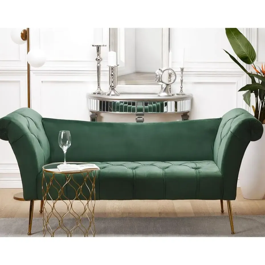 NANTILLY - Chaise longue - Groen - Symmetrisch - Fluweel