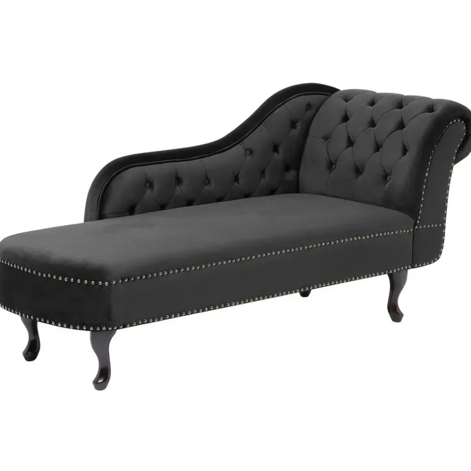 NIMES - Chaise longue - Zwart - Rechterzijde - Fluweel