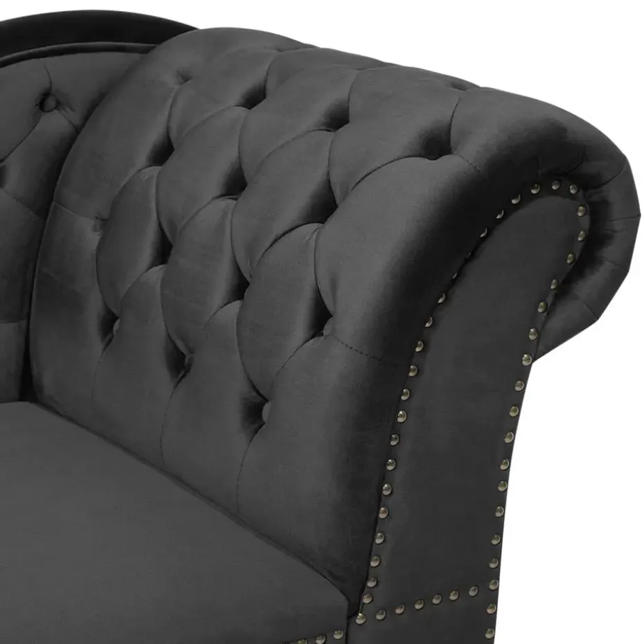 NIMES - Chaise longue - Zwart - Rechterzijde - Fluweel