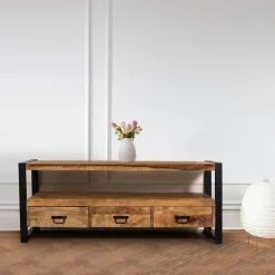 Nobe Interiors TV Meubel Britt 3 lades industrieel 150x45x60cm