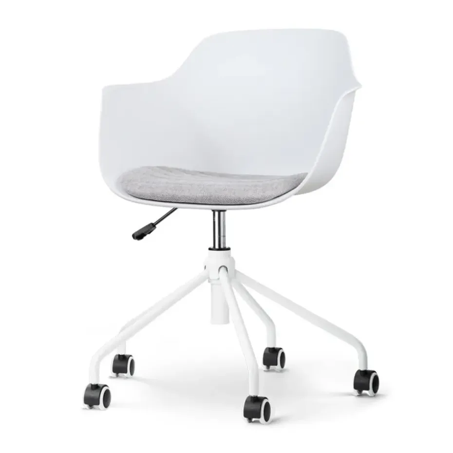Nolon Nout-Liz Bureaustoel Wit - Lichtgrijs Kussen - Wit Onderstel