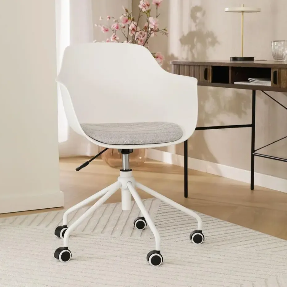 Nolon Nout-Liz Bureaustoel Wit - Lichtgrijs Kussen - Wit Onderstel
