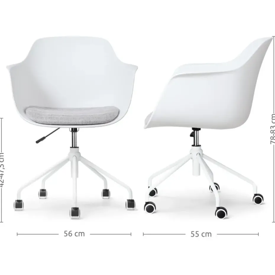 Nolon Nout-Liz Bureaustoel Wit - Lichtgrijs Kussen - Wit Onderstel