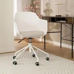 Nolon Nout-Liz Bureaustoel Wit - Beige Kussen - Wit Onderstel