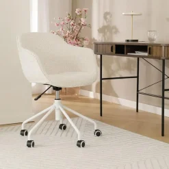 Nolon Nout-Mare Bureaustoel Bouclé Beige - Armleuning - Wit