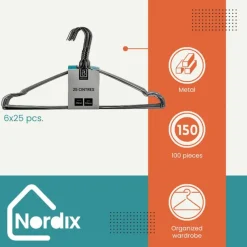Nordix Kledinghangers set 150 stuks Metaal Zwart Draadhanger Kleerhangers
