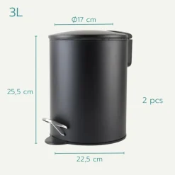 Nordix Pedaalemmer 3 Liter 2 Stuks Badkamer Toilet Zwart Metaal