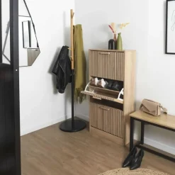 Nordix Schoenenkast met 3 Lades Schoenen Opbergsysteem Bruin Schoenenrek