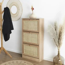 Nordix Schoenenkast met 3 Lades Schoenen Opbergsysteem Rotan Bruin Hout