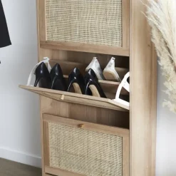 Nordix Schoenenkast met 3 Lades Schoenen Opbergsysteem Rotan Bruin Hout