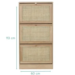 Nordix Schoenenkast met 3 Lades Schoenen Opbergsysteem Rotan Bruin Hout