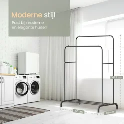 O'DADDY Dubbel Kledingrek Metaal Zwart met Schoenenrek 110x54x(130-150)cm