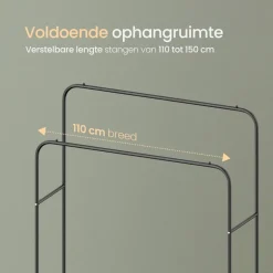 O'DADDY Dubbel Kledingrek Metaal Zwart met Schoenenrek 110x54x(130-150)cm