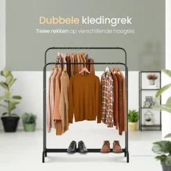 O'DADDY Dubbel Kledingrek Metaal Zwart met Schoenenrek 110x54x(130-150)cm