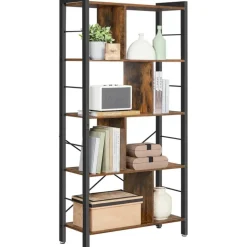 O'DADDY Industrieel Boekenkast - 74x30x150cm - Vintage Bruin/Zwart Metaal