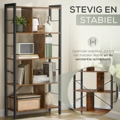 O'DADDY Industrieel Boekenkast - 74x30x150cm - Vintage Bruin/Zwart Metaal