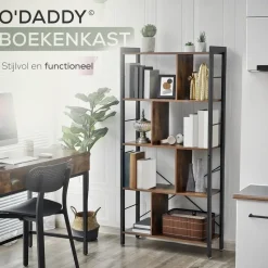 O'DADDY Industrieel Boekenkast - 74x30x150cm - Vintage Bruin/Zwart Metaal