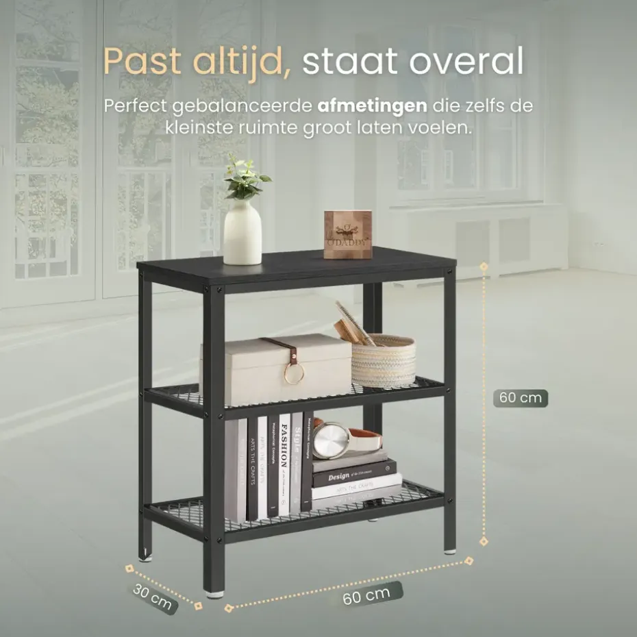 O'DADDY Industriële Wandtafel - 2 Gaasplanken - 60x30x60 cm - Zwart