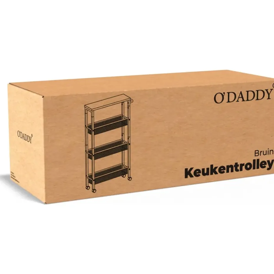 O'DADDY Keukentrolley - Industrieel Design - Bruin Hout/Zwart Metaal