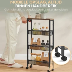 O'DADDY Keukentrolley - Industrieel Design - Bruin Hout/Zwart Metaal