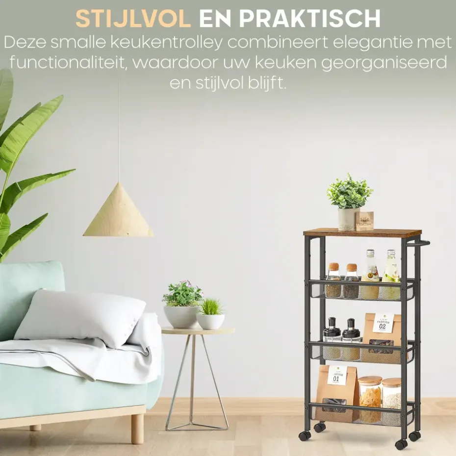 O'DADDY Keukentrolley - Industrieel Design - Bruin Hout/Zwart Metaal