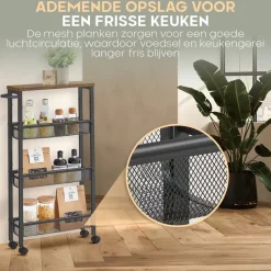 O'DADDY Keukentrolley - Industrieel Design - Bruin Hout/Zwart Metaal