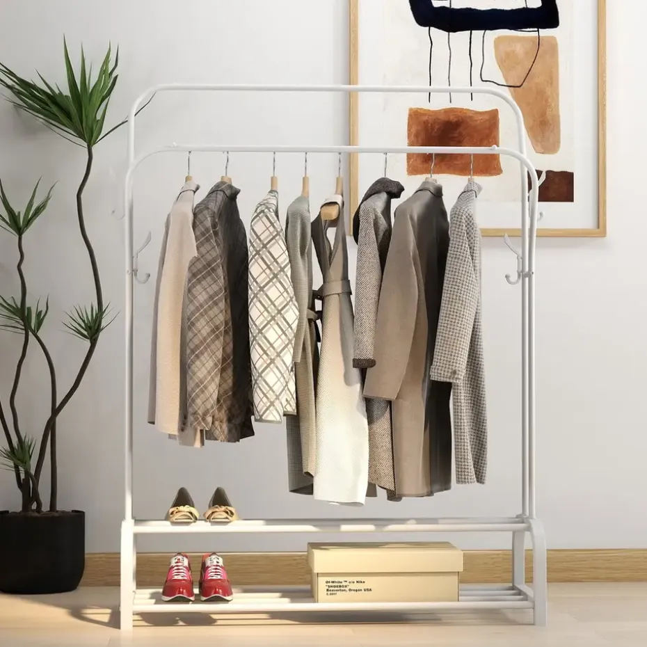 O'DADDY Kledingrek met Dubbel Schoenenrek - Wit - 110x33x(137-157) cm
