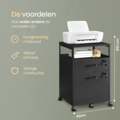 O'DADDY Ladekast - Nachtkastje - 44x42x69 cm - Zwart - Mobiel en Duurzaam