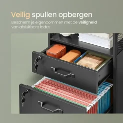 O'DADDY Ladekast - Nachtkastje - 44x42x69 cm - Zwart - Mobiel en Duurzaam