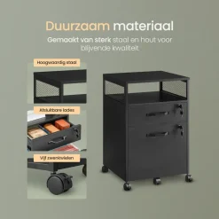 O'DADDY Ladekast - Nachtkastje - 44x42x69 cm - Zwart - Mobiel en Duurzaam