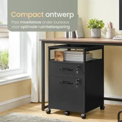 O'DADDY Ladekast - Nachtkastje - 44x42x69 cm - Zwart - Mobiel en Duurzaam