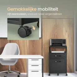 O'DADDY Ladekast - Nachtkastje - 44x42x69 cm - Zwart - Mobiel en Duurzaam