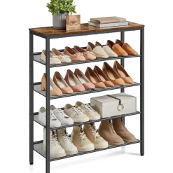 O'DADDY Schoenenrek 5-Laags - Industrieel Design - Bruin Hout/Zwart Metaal